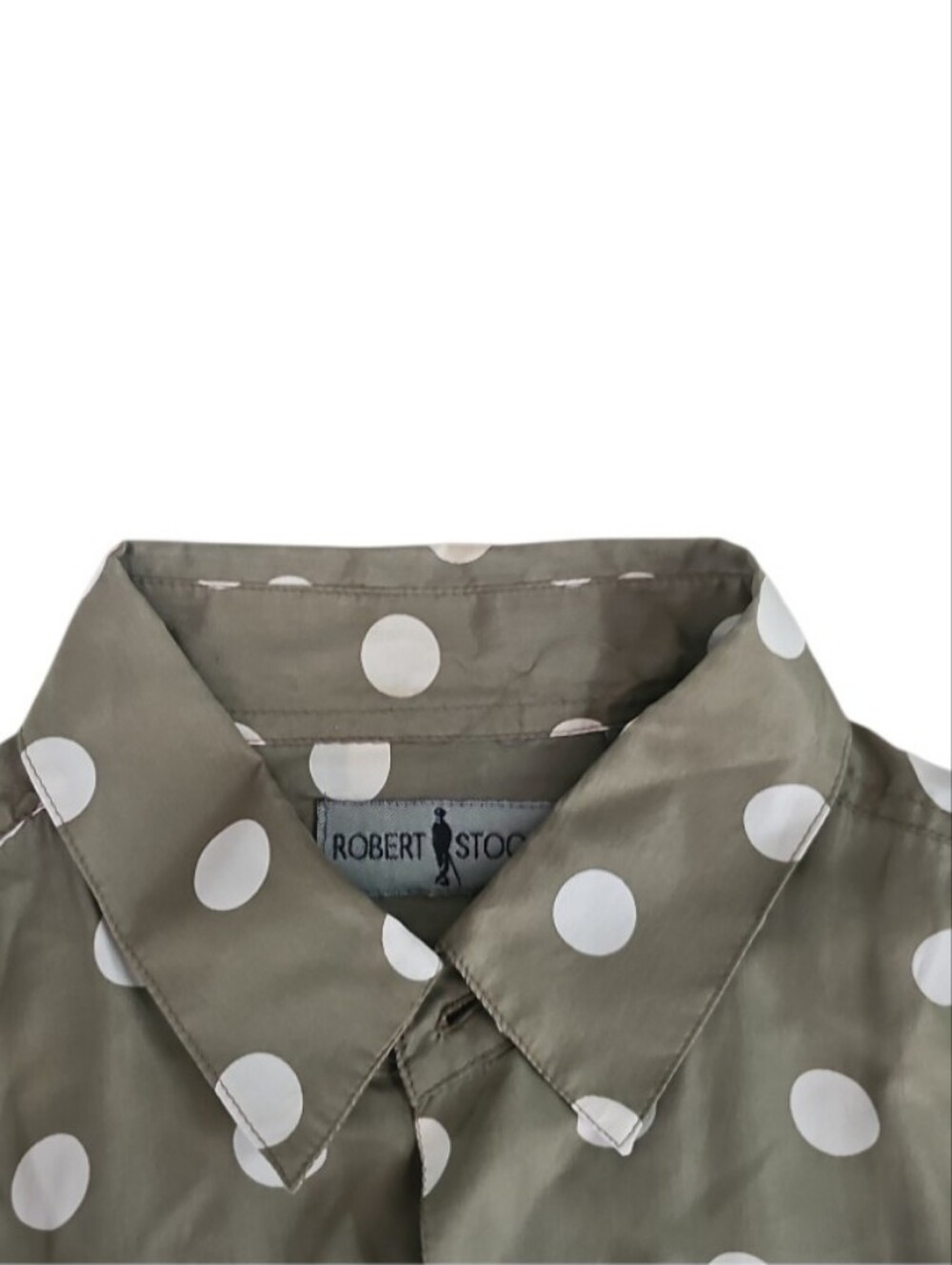 Robert Stock 100% Silk Polka Dot Shirt Men’s XL Olive Green Resortwear Retro - Picture 6 of 12